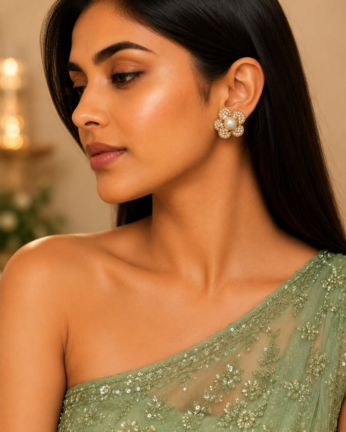 Pearl Petal Flower Stud Earrings