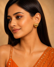 Ribbed Gold Heart Stud Earrings