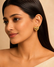 Ribbed Gold Heart Stud Earrings
