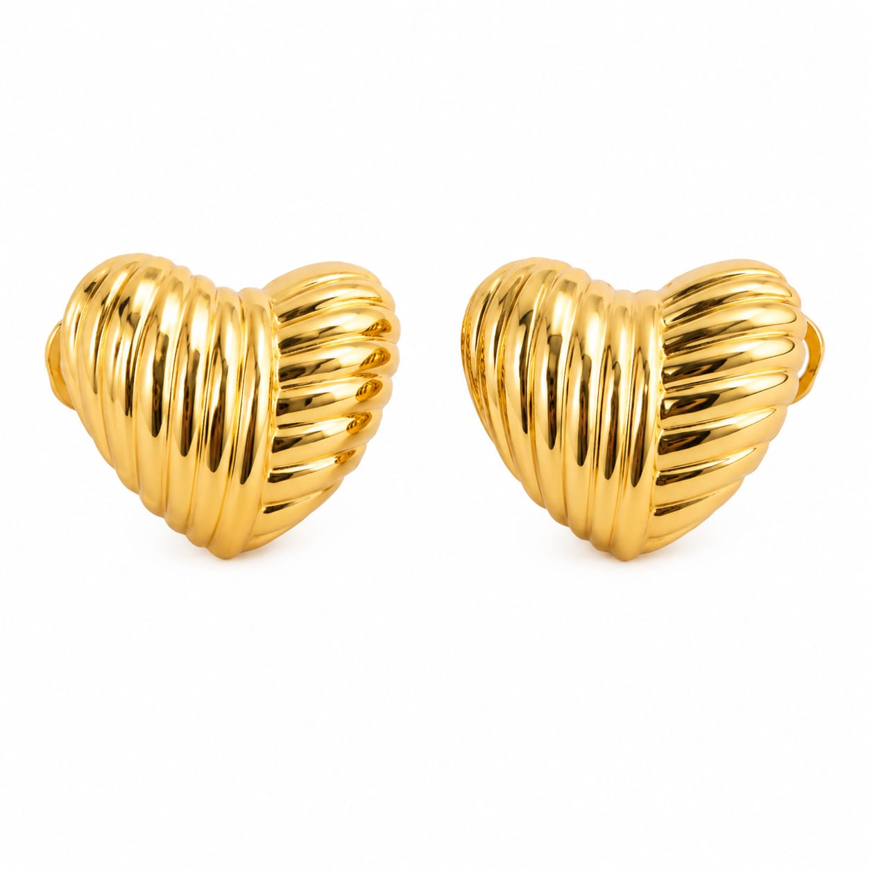 Ribbed Gold Heart Stud Earrings