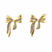 Gold Ribbon Bow Stud Earrings