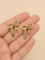 Gold Ribbon Bow Stud Earrings