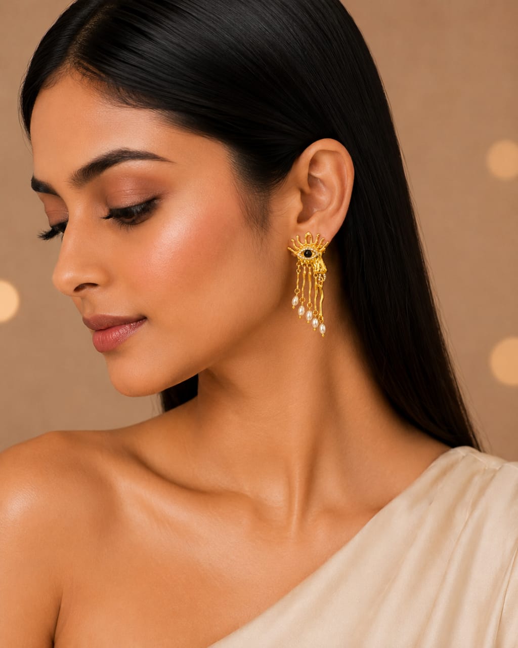 Celestial Evil Eye Pearl Drop Earrings