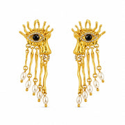 Celestial Evil Eye Pearl Drop Earrings