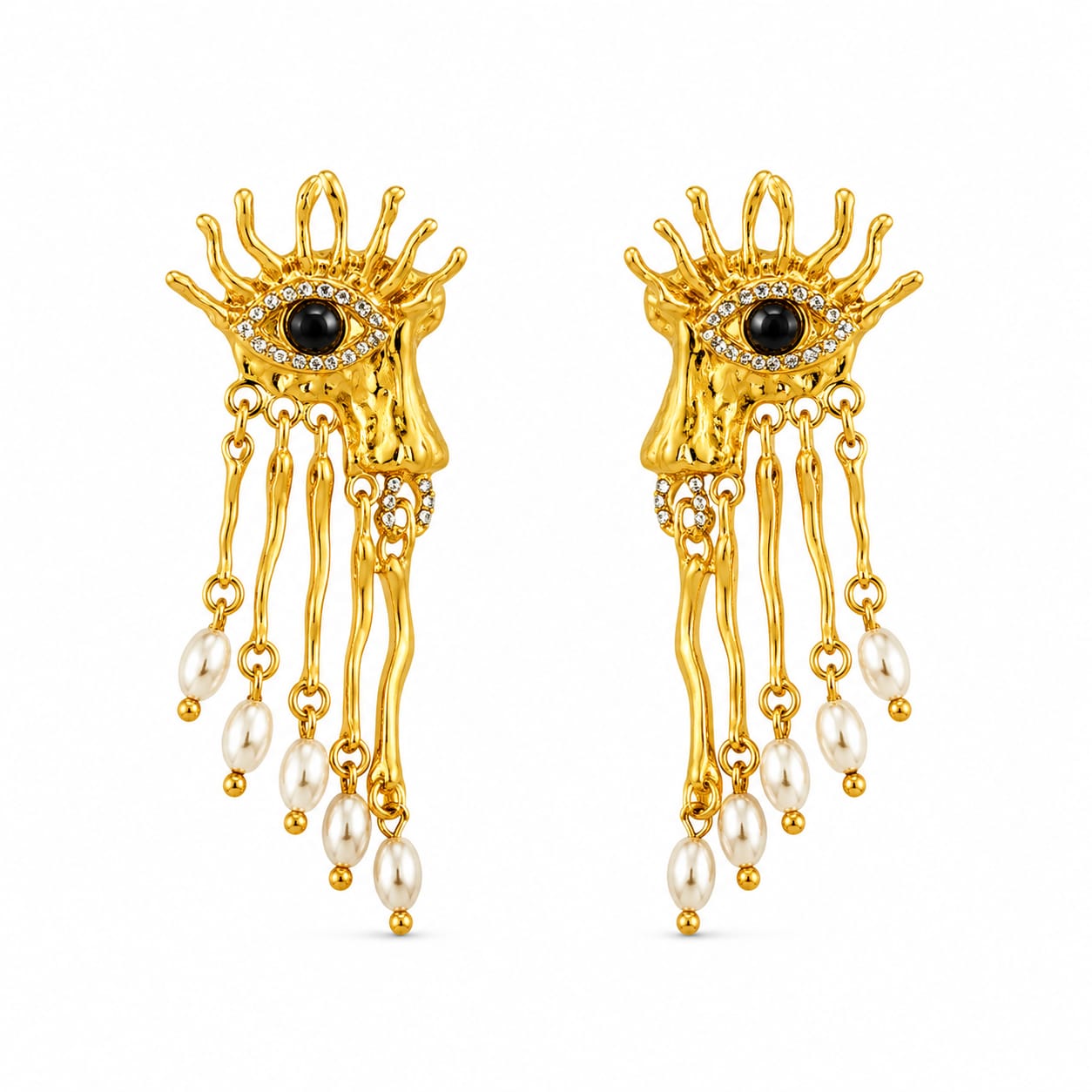 Celestial Evil Eye Pearl Drop Earrings