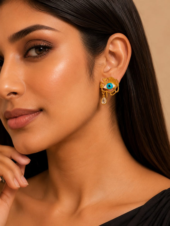 Golden Evil Eye Drop Earrings