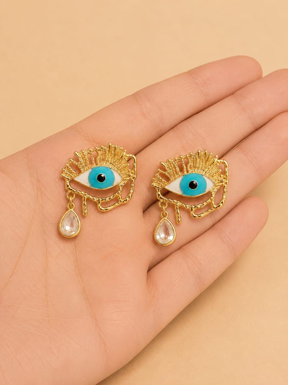 Golden Evil Eye Drop Earrings