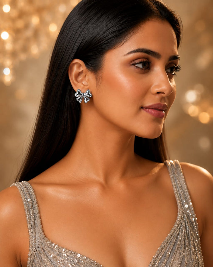 Signature Silver Bow Stud Earrings