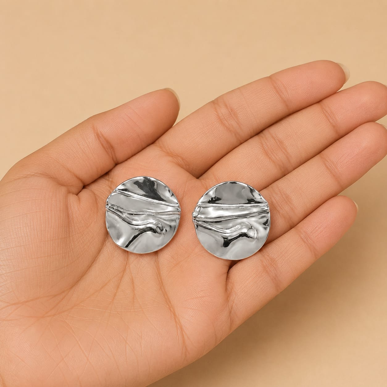 Signature Silver Textured Disc Stud Earrings