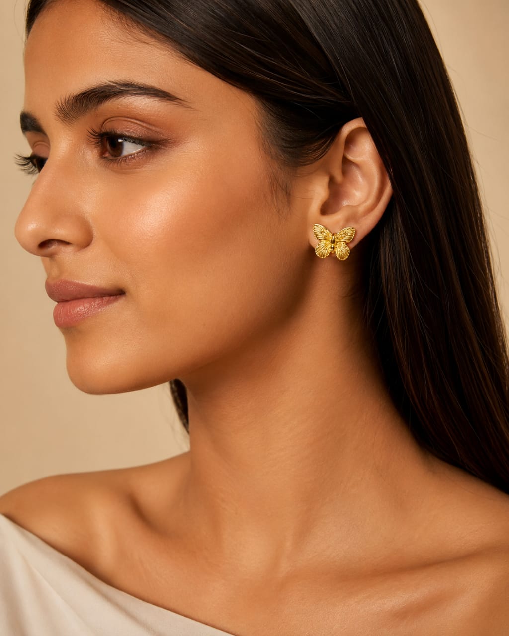 Golden Flutter Butterfly Stud Earrings