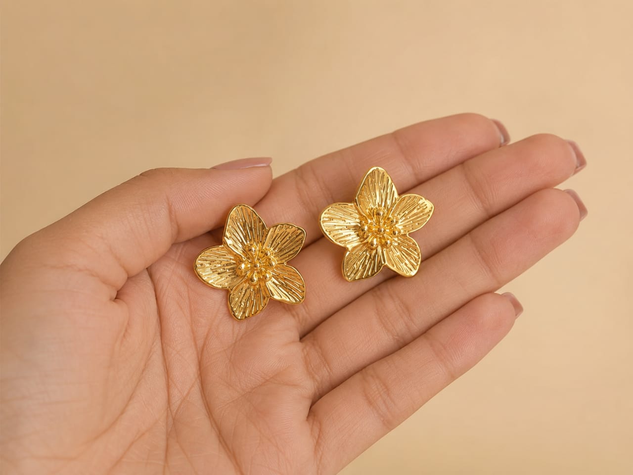 Golden Bloom Flower Stud Earrings
