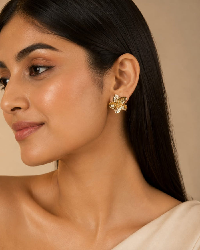 Golden Bloom Flower Stud Earrings