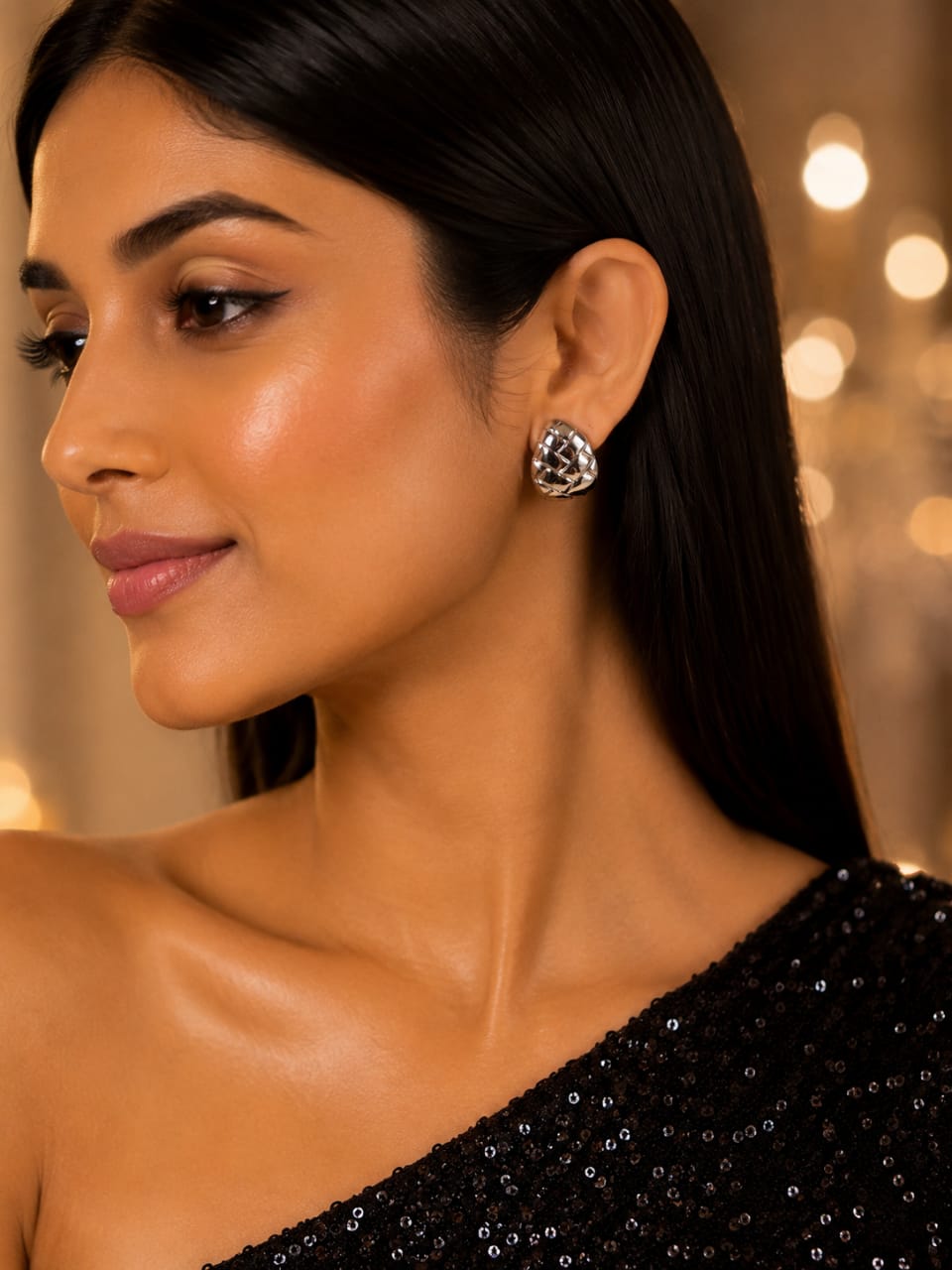 Silver Weave Statement Stud Earrings
