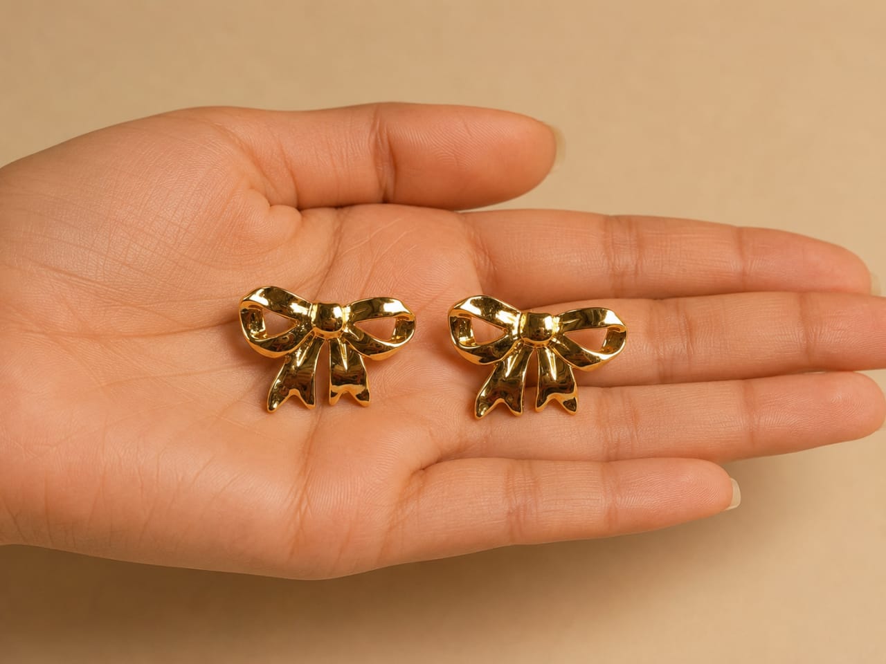 Golden Ribbon Bow Stud Earrings