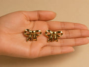 Golden Ribbon Bow Stud Earrings