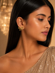 Golden Ribbon Bow Stud Earrings