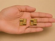 Golden Grid Statement Stud Earrings