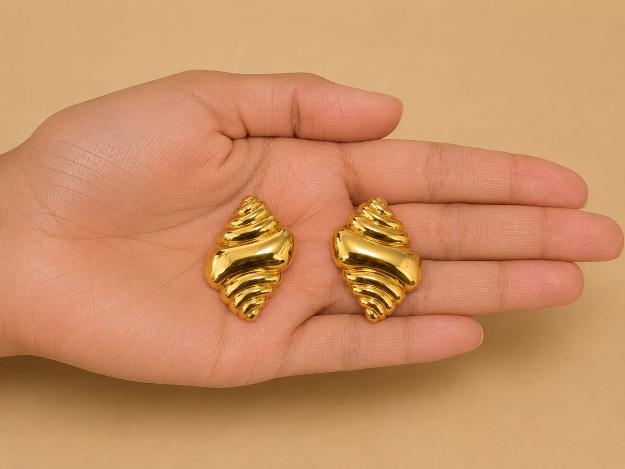 Golden Spiral Statement Stud Earrings