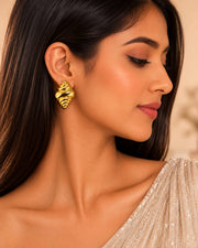 Golden Spiral Statement Stud Earrings