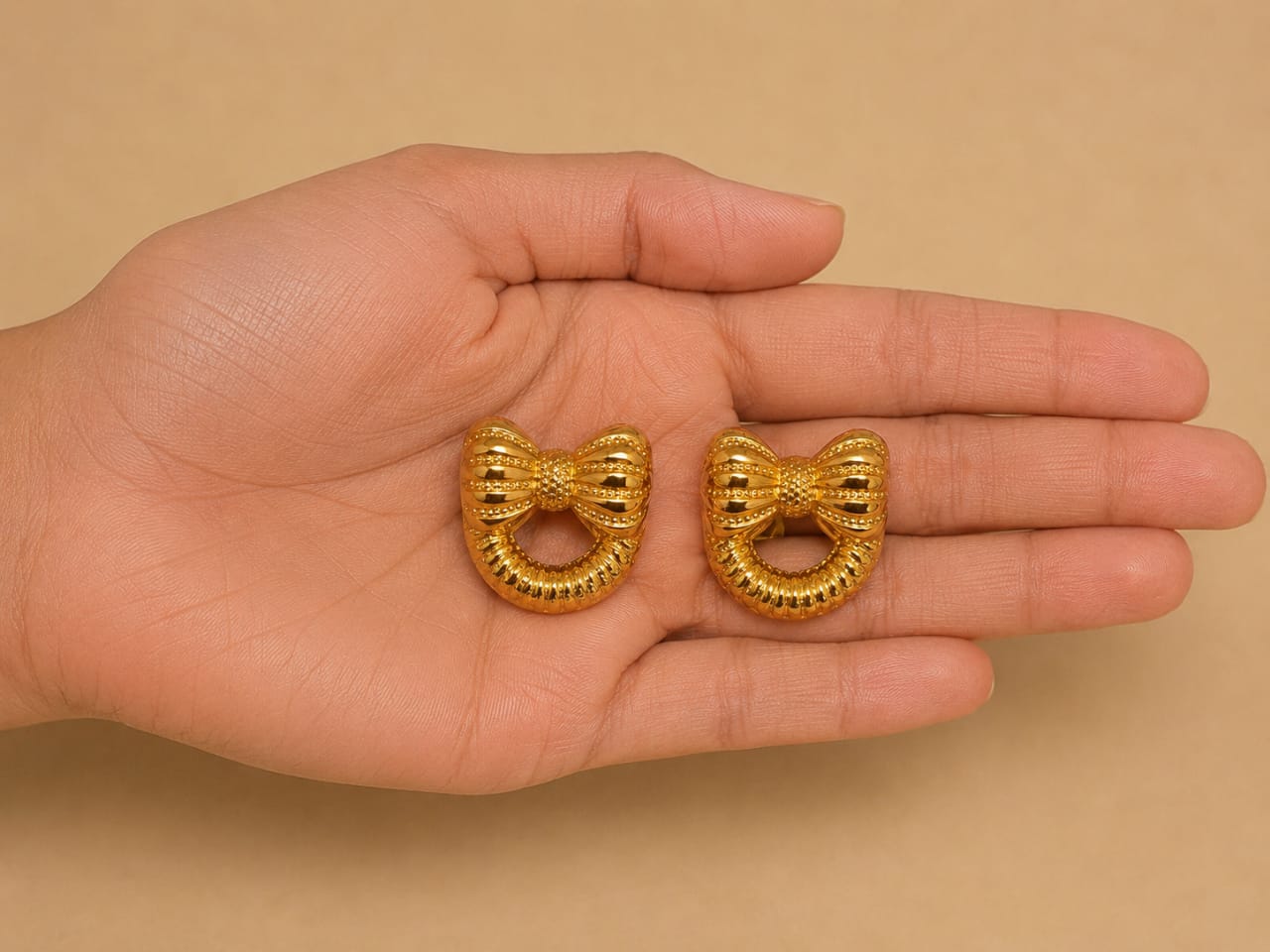 Golden Bow Charm Stud Earrings