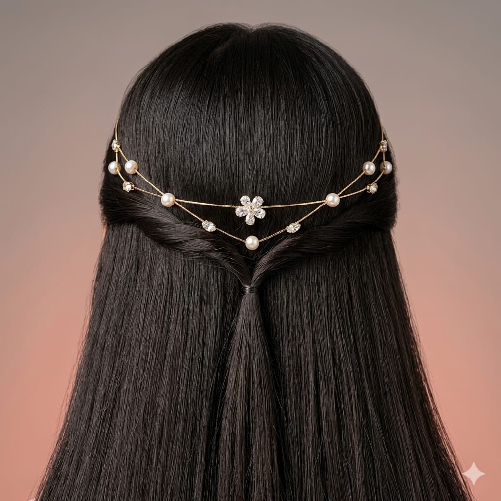 Golden Single flower AD Pearl Hairlet