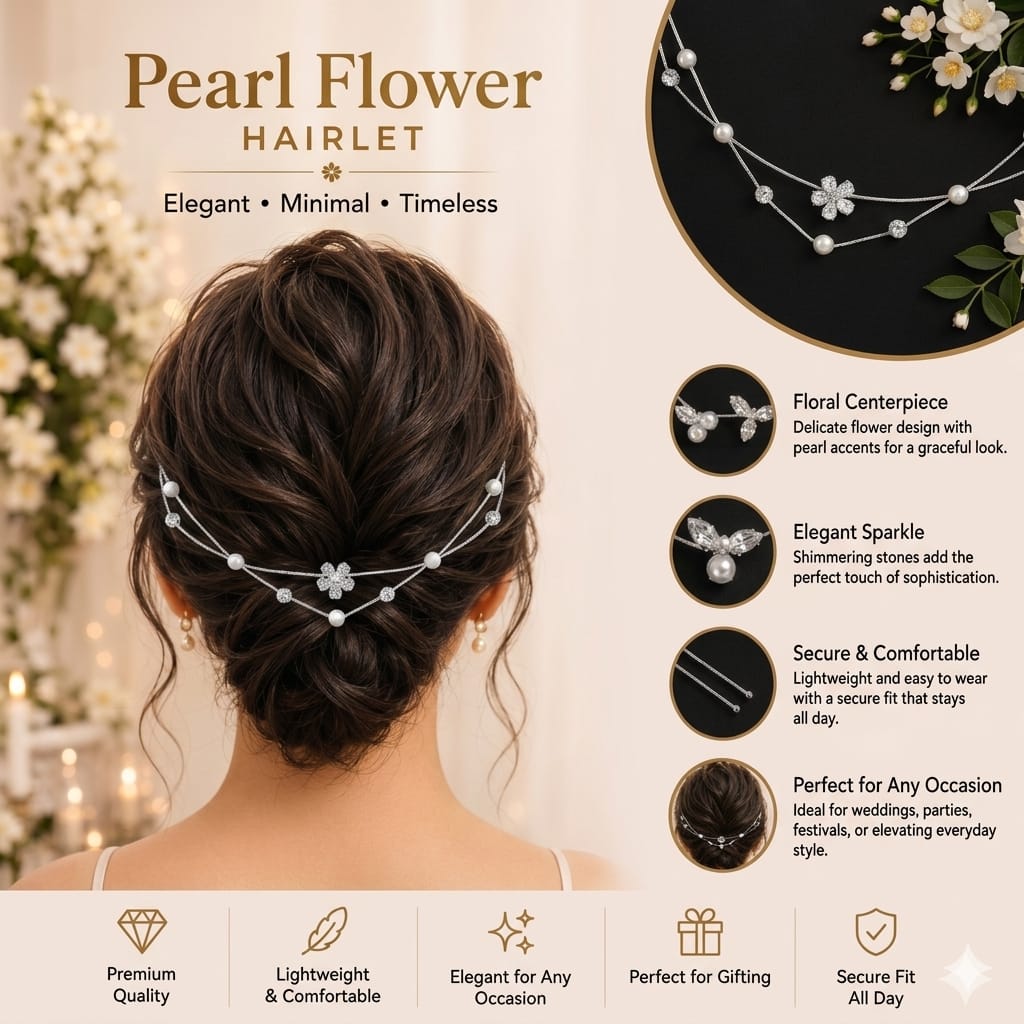 Silver Single flower AD Pearl Hairlet