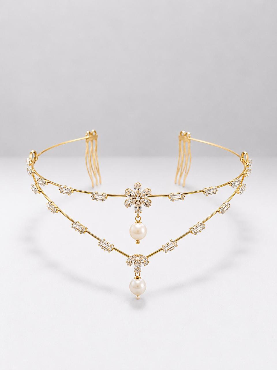 Double V floral pearl AD hairlet ( Golden and Silver)