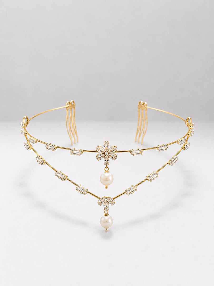 Double V floral pearl AD hairlet ( Golden and Silver)