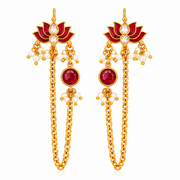 Kamal Rani Red & Green Meenakari Kundan Ear Chain