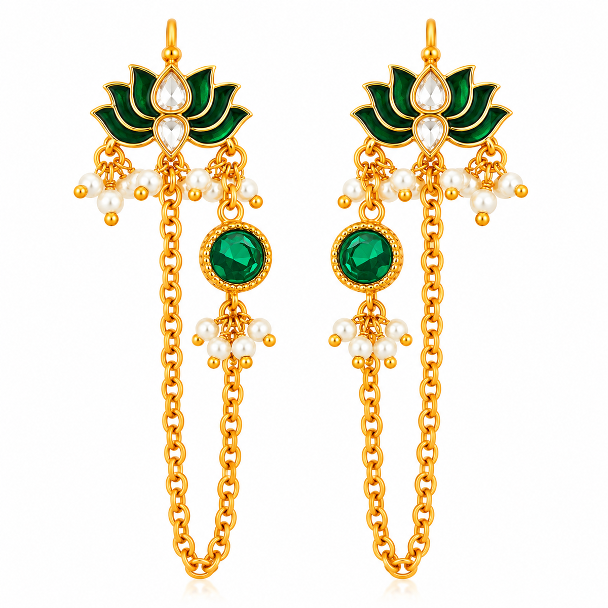 Kamal Rani Red & Green Meenakari Kundan Ear Chain