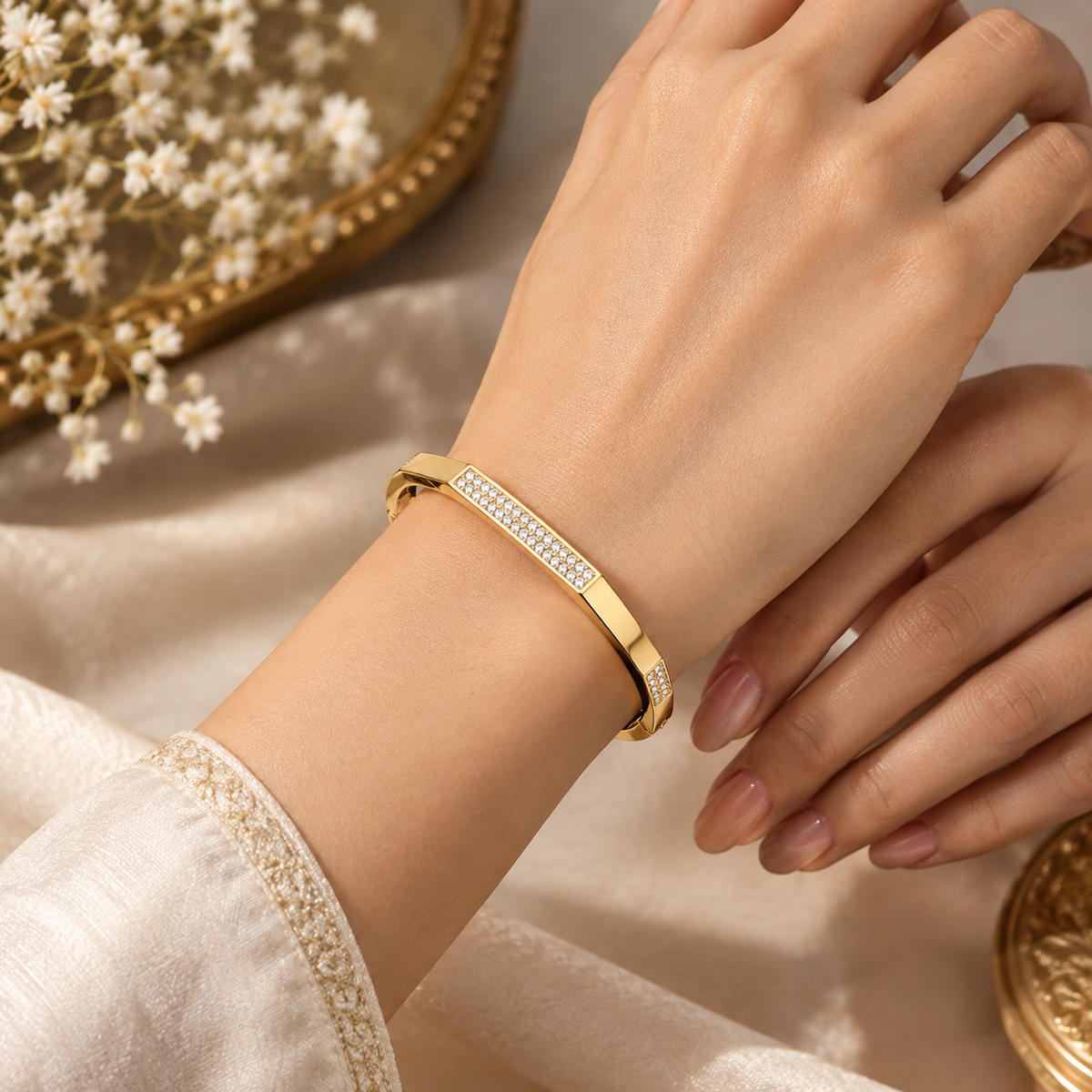 Crystal Bar Hex Gold Bracelet (Baby Size)