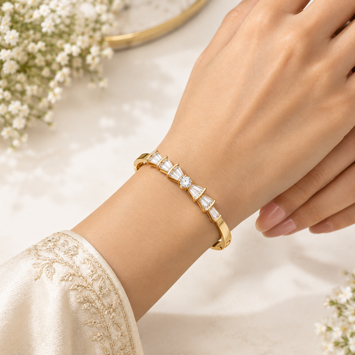 Crystal Bow Gold Bracelet (Baby Size)
