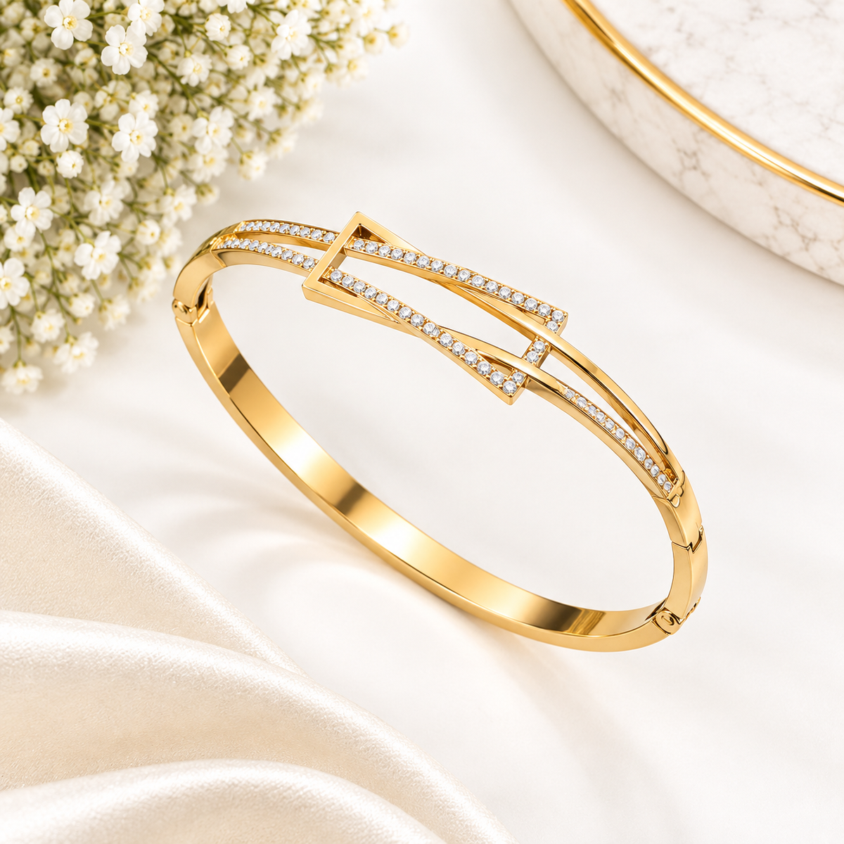 Geometric Rectangle Crystal Gold Bracelet (Baby Size)