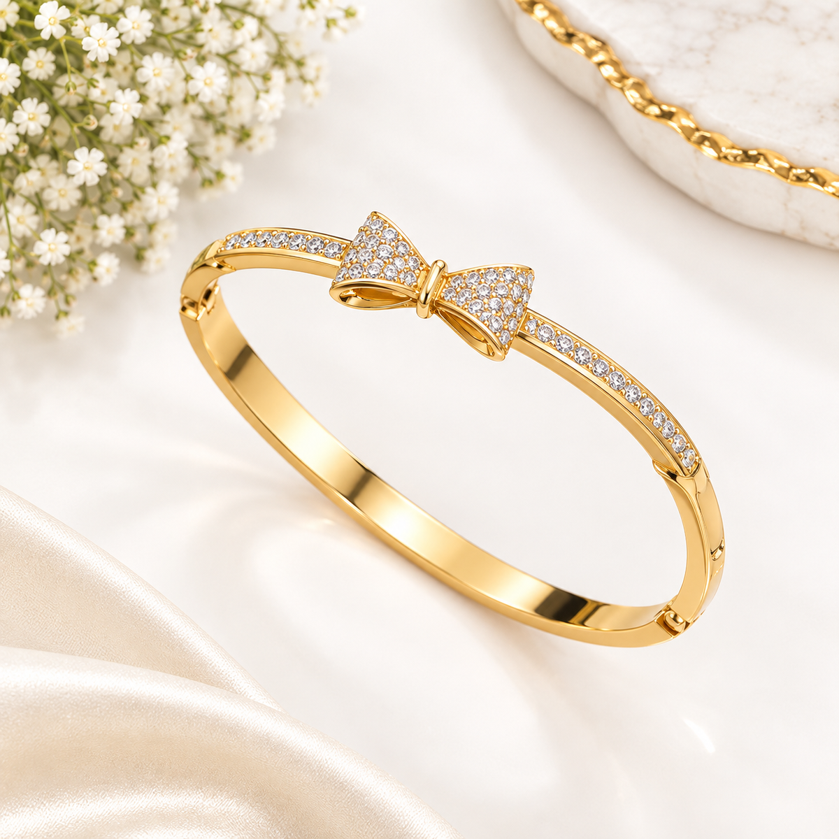 Sparkling Crystal Bow Gold Bracelet(Baby Size)