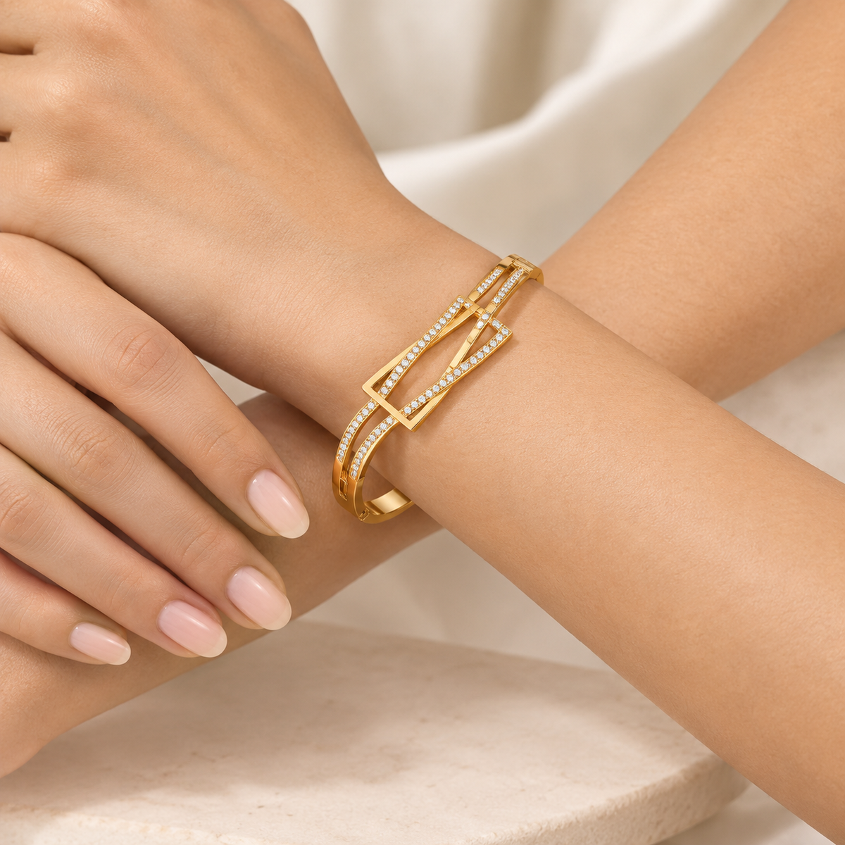 Geometric Rectangle Crystal Gold Bracelet (Baby Size)