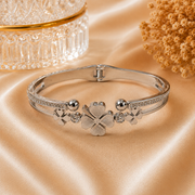 Bloom Crystal Floral Silver Cuff Bracelet
