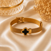 Midnight Clover Black & Rose Gold Mesh Bracelet