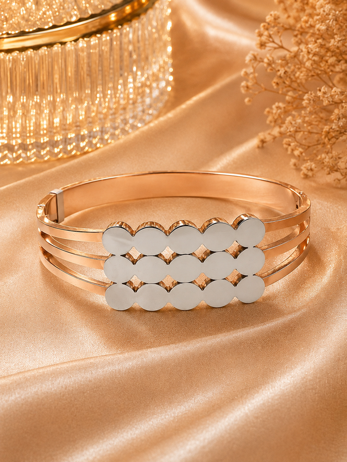 Two-Tone Rose Gold & Silver Circle Statement Bangle