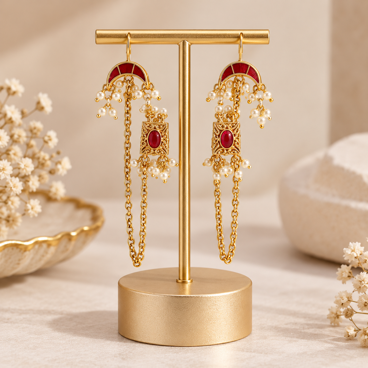 Rajkumari Meenakari Pearl Earchain