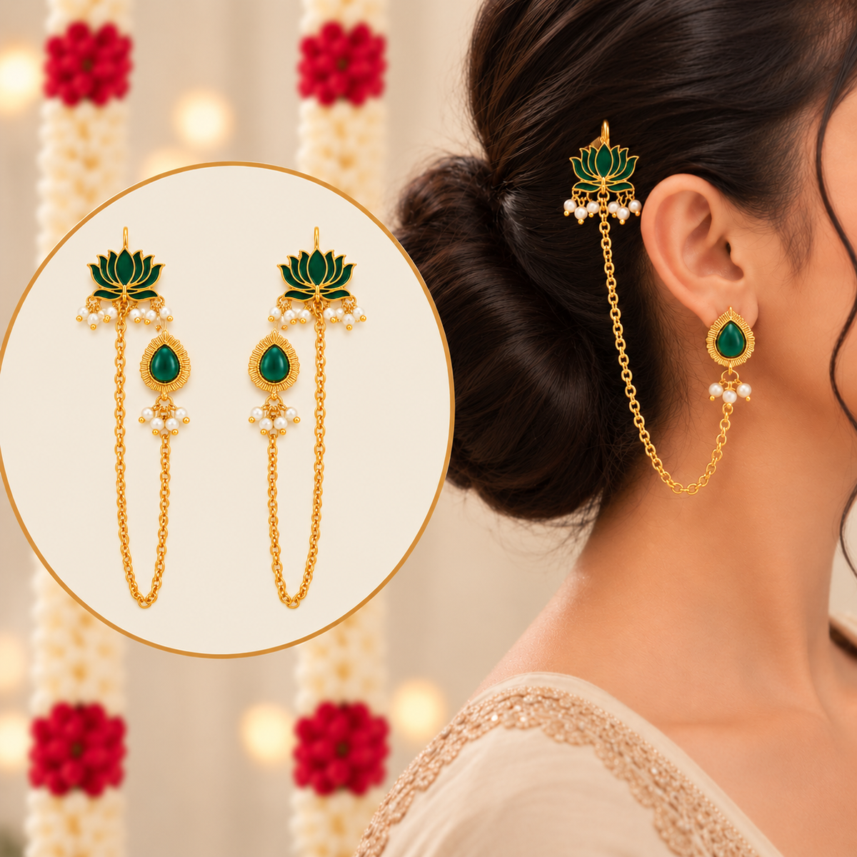 Padmavati Lotus Pearl Earchain