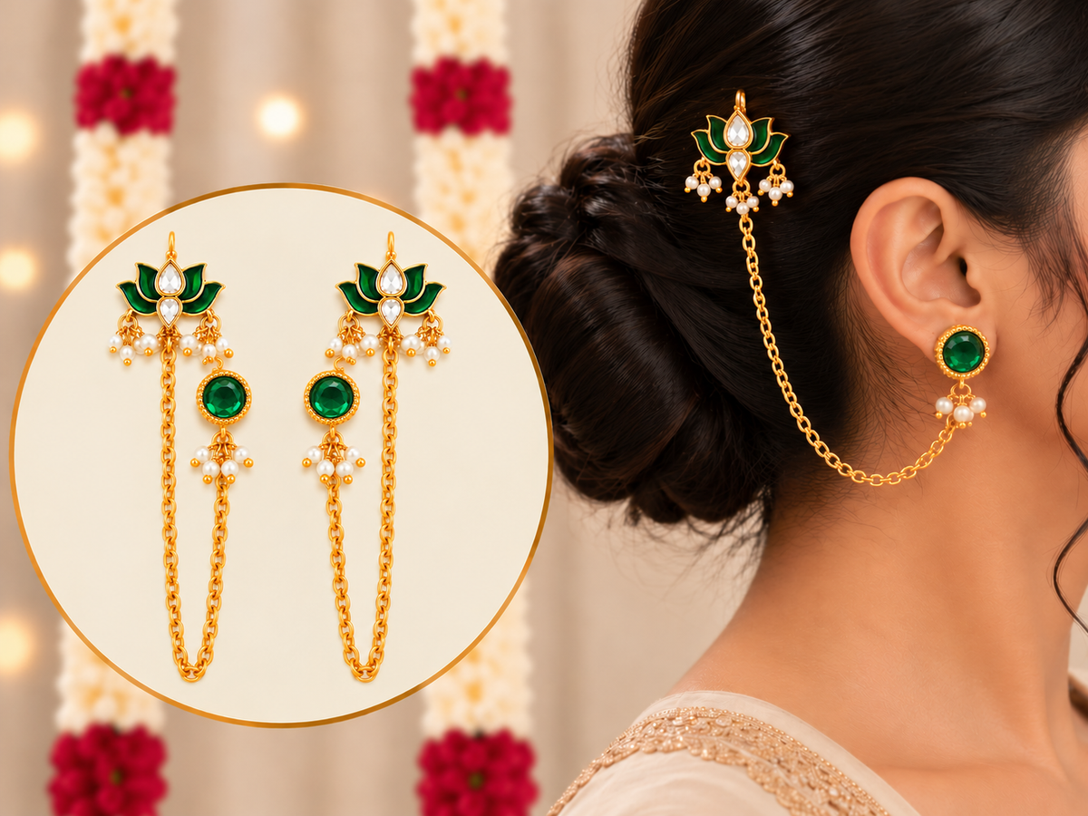 Kamal Rani Red & Green Meenakari Kundan Ear Chain