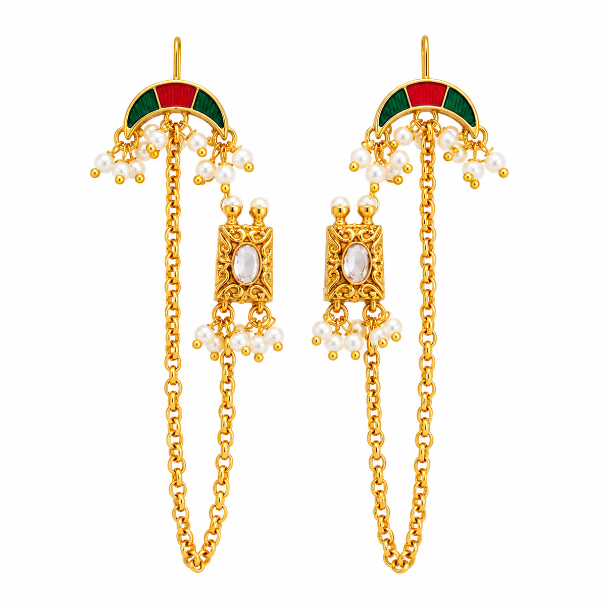 Rajkumari Meenakari Pearl Earchain