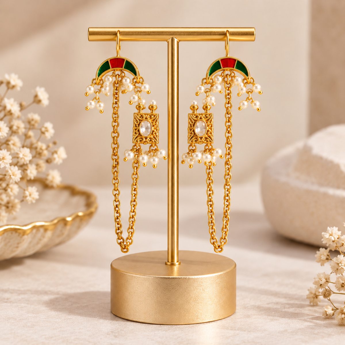 Rajkumari Meenakari Pearl Earchain