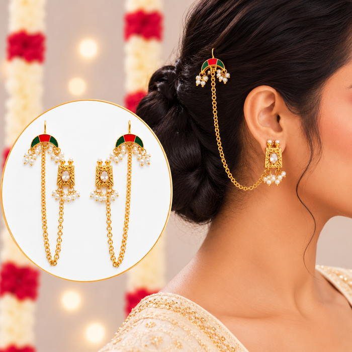 Rajkumari Meenakari Pearl Earchain