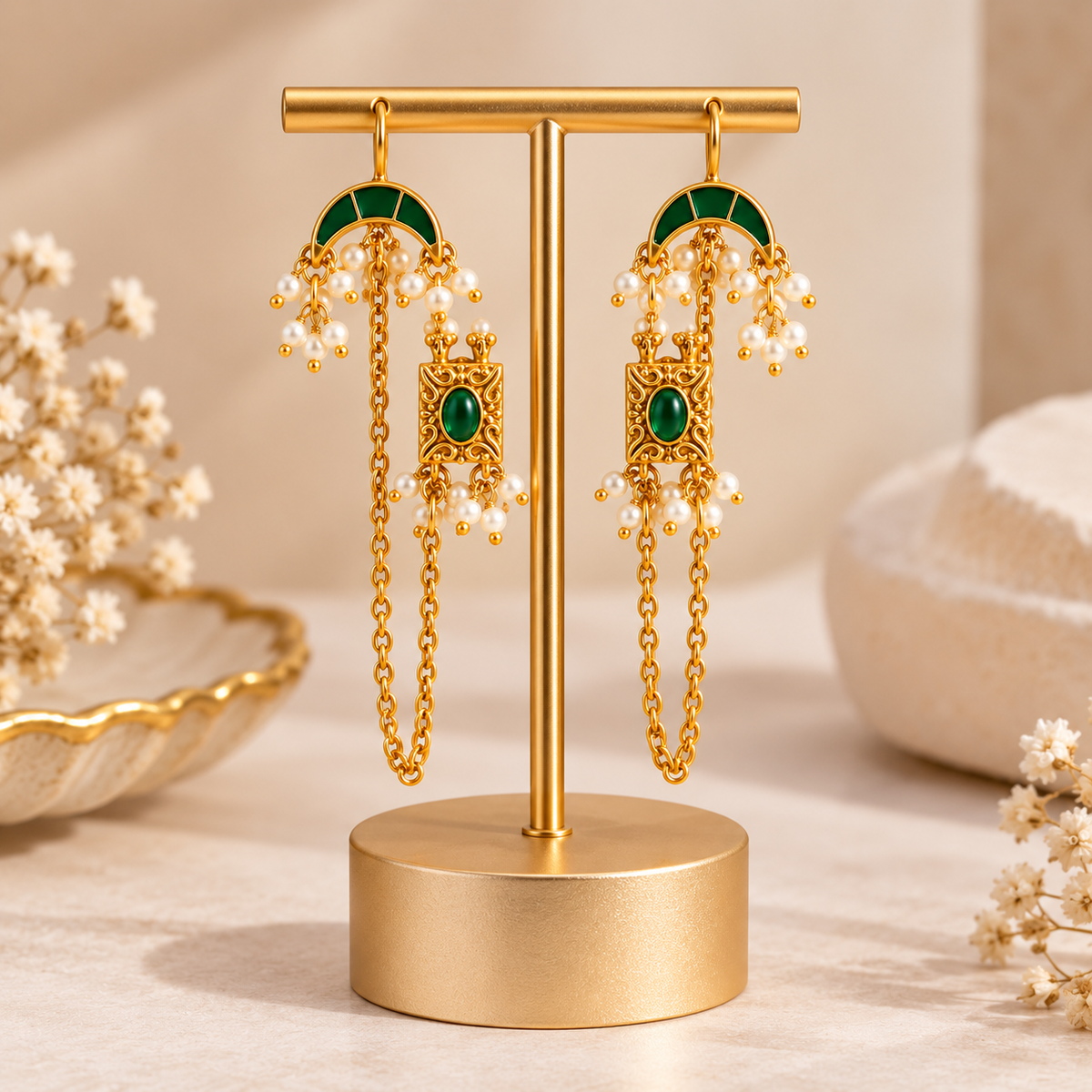 Rajkumari Meenakari Pearl Earchain