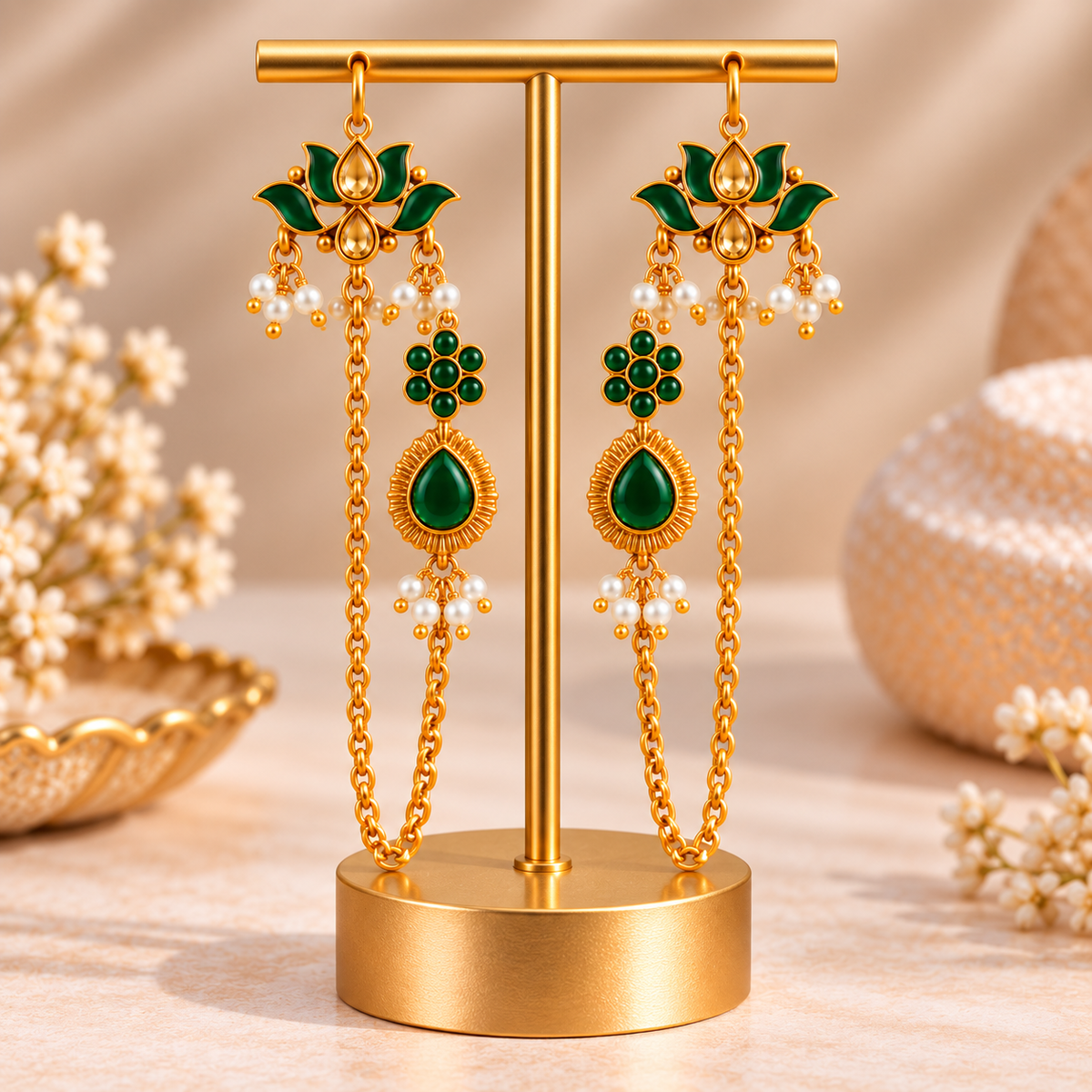 Padma Pushpa Kundan Ear Chain