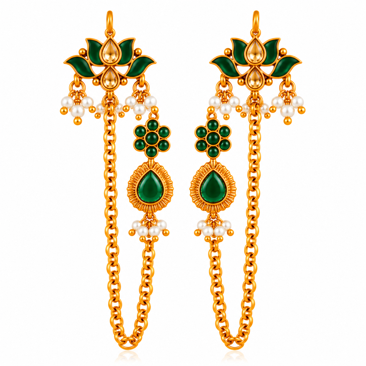 Padma Pushpa Kundan Ear Chain