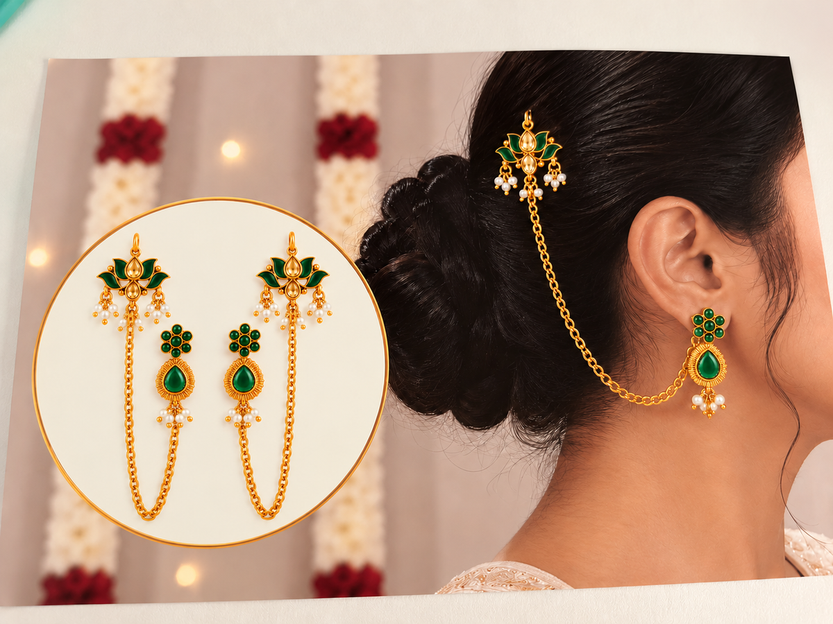 Padma Pushpa Kundan Ear Chain