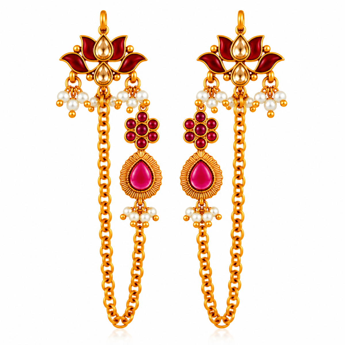 Padma Pushpa Kundan Ear Chain