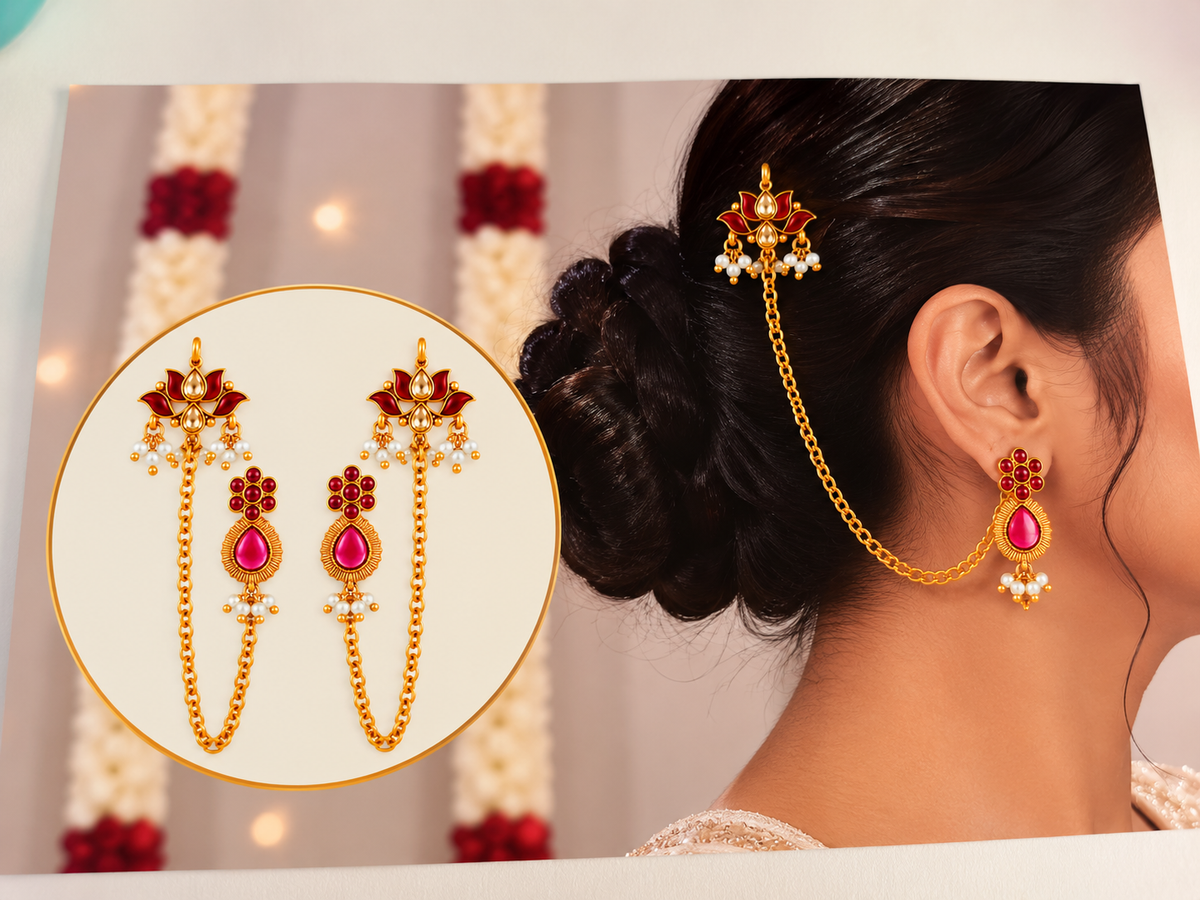 Padma Pushpa Kundan Ear Chain